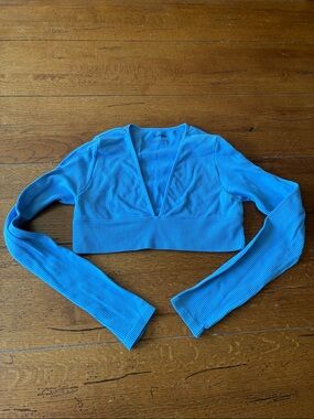 Garage Ribbed V-Neck Cropped Top - Blue